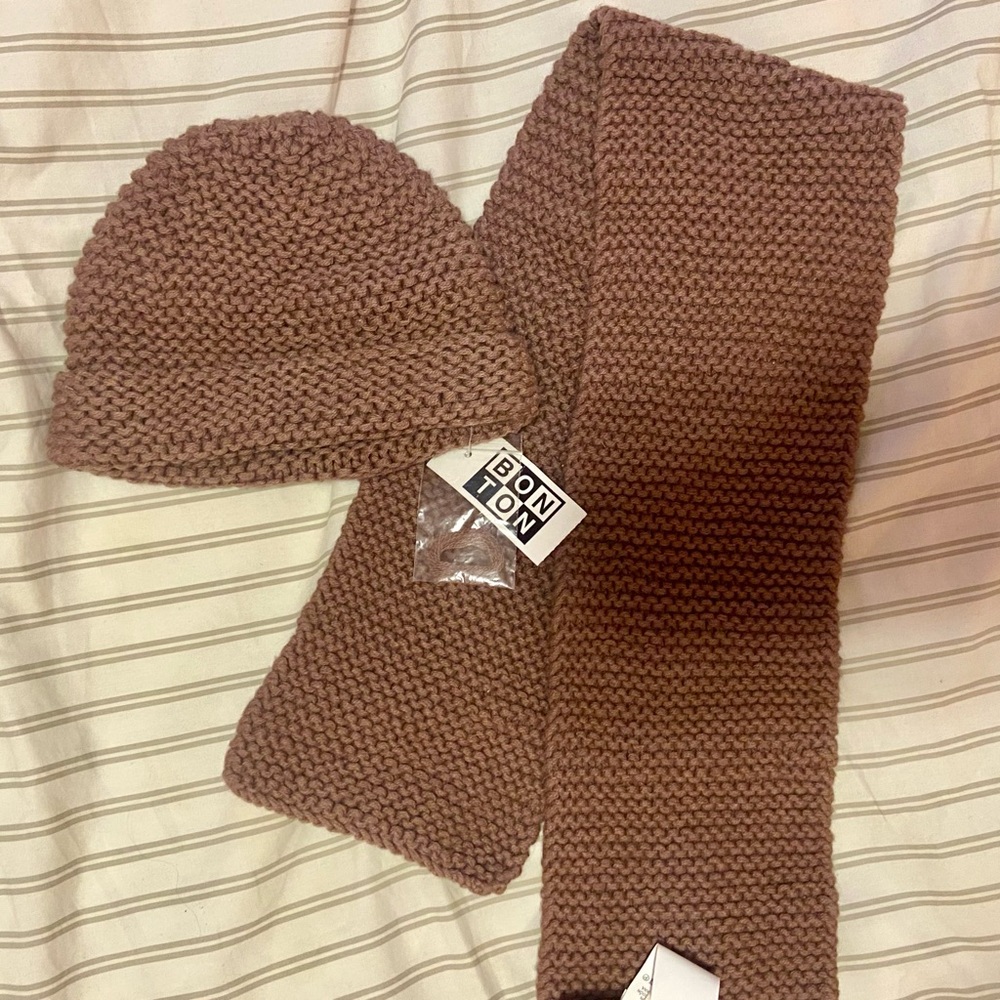 BonTon Baby Crochet Matching Wool Knit Hat and Scarf Set
